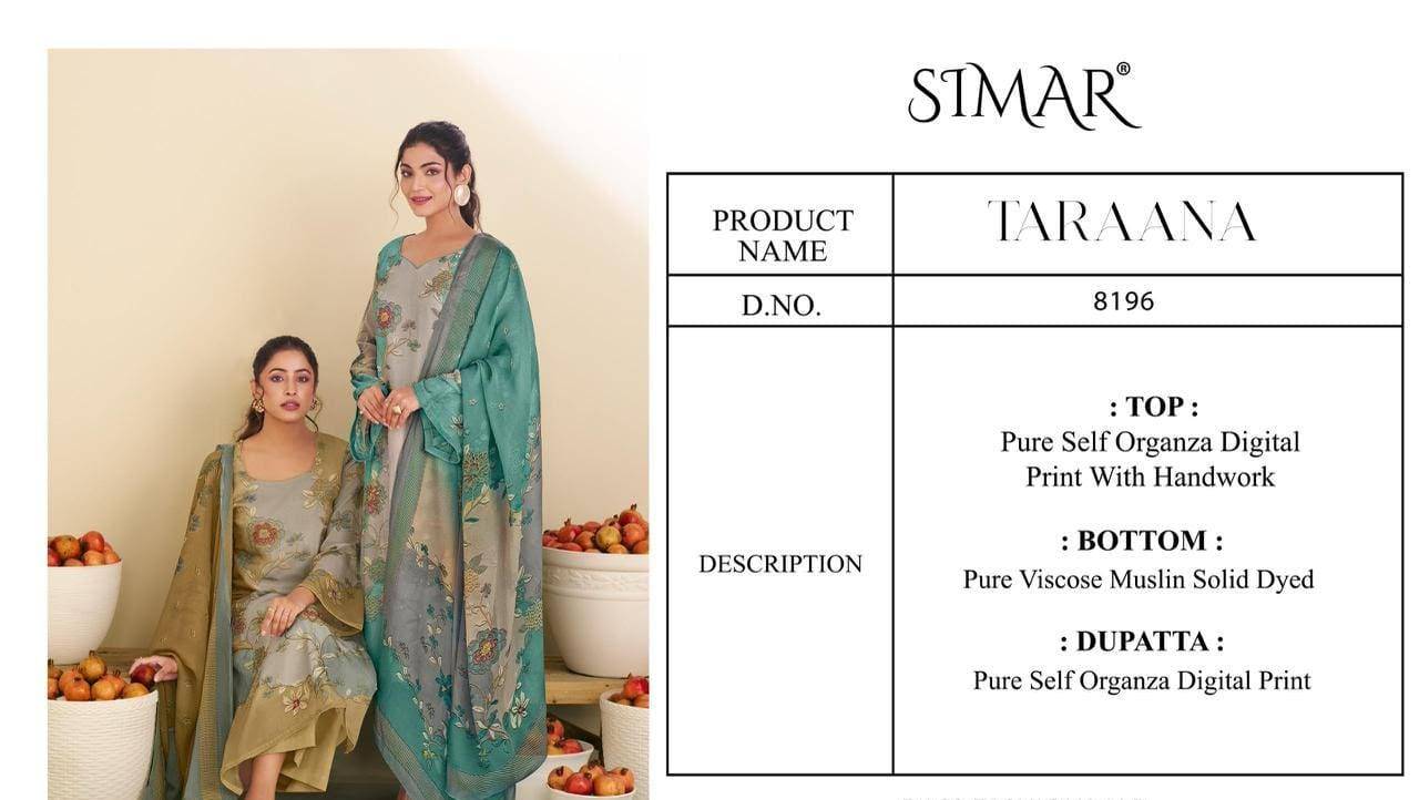 Taraana By Glossy 8196 Series Stylish Beautiful Colourful Twill Organza Dresses At Wholesale Price